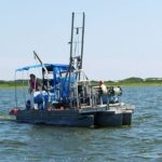 WHAT LIES BENEATH: A coring barge used in a URI Graduate School of Oceanography initiative exploring submerged ancient landscapes. / COURTESY URI