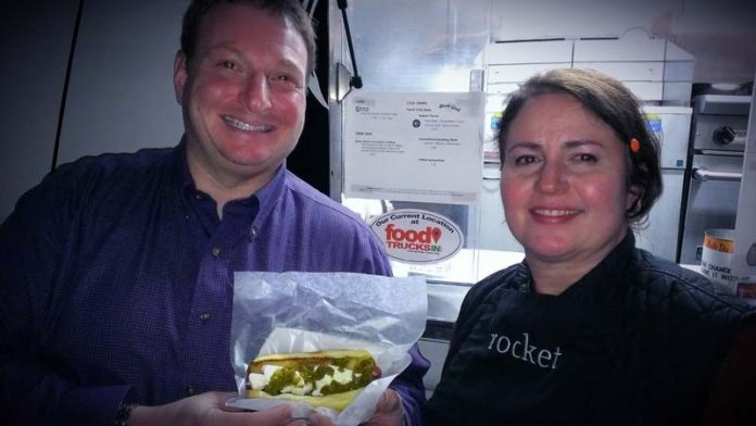 SEARCH IS ON: Eric Weiner with Patricia Meneguzzo, from Providence-based Rocket Fine Street Food. Weiner has created a search engine for food trucks. / COURTESY ERIC WEINER
