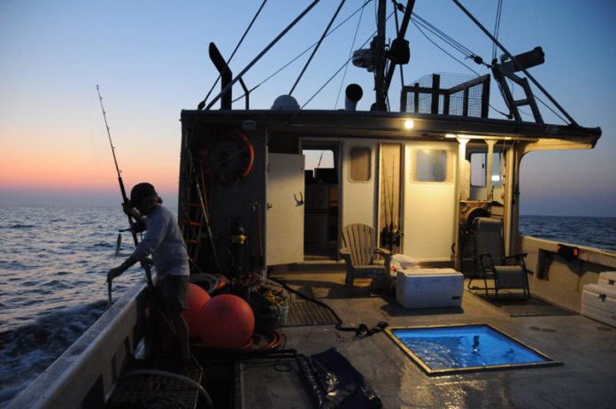 PLENTY OF FISH: University of Rhode Island aquaculture professor Terry Bradley on the boat Miss Amy Lynn. Bradley is the scientific force behind Greenfins LLC. / COURTESY TERRY BRADLEY