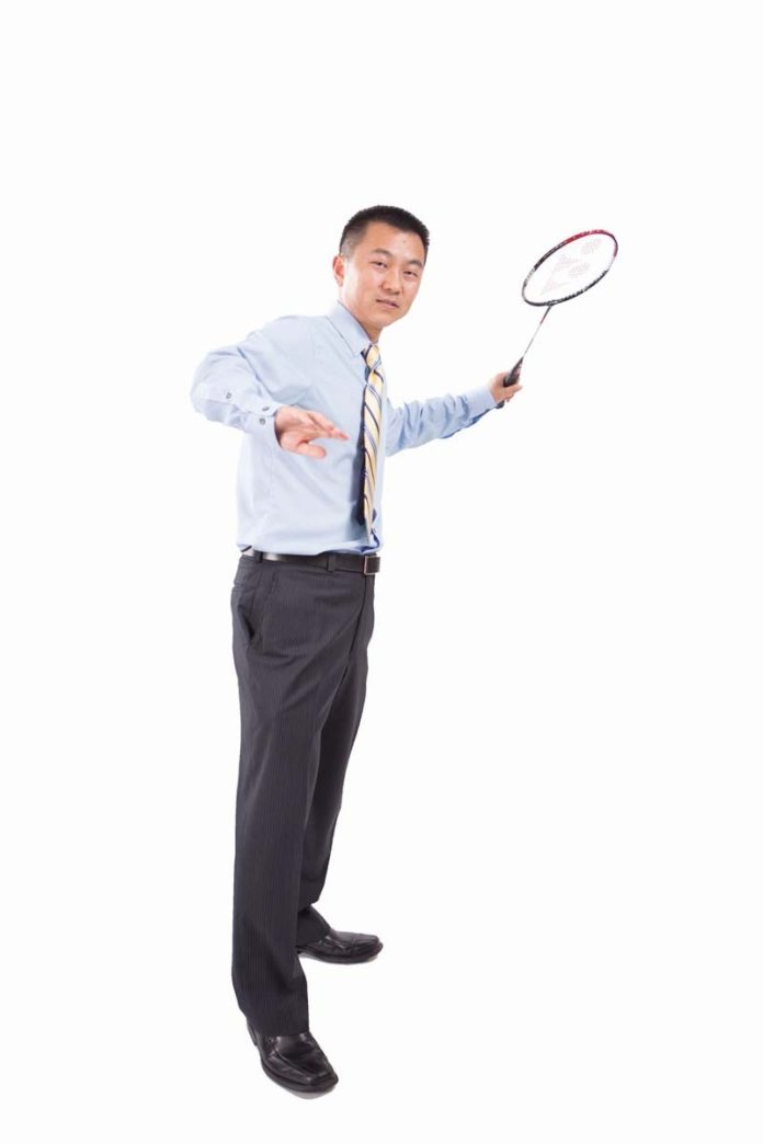 THE PROP: Bryant University’s Kongli Liu uses badminton to relax.