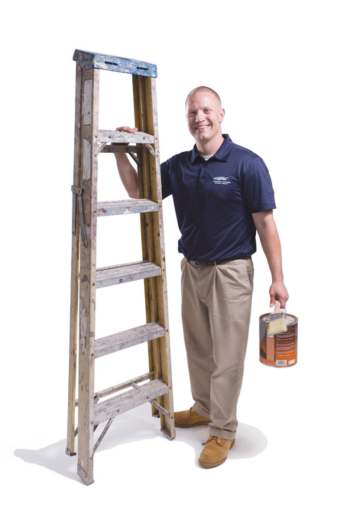 THE PROP: Thomas Lopatosky with the tools of his trade: ladder, drop cloth and paint.