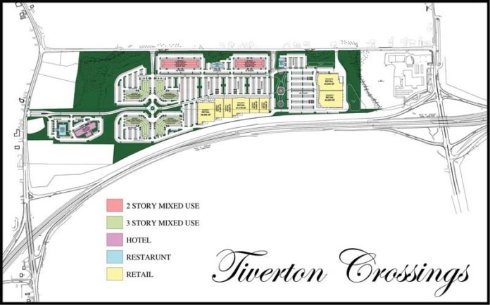 CROSSROADS: A rendering of the layout of Tiverton Crossings, Carpionato’s  proposed 18-building mixed-use development on 66 acres in Tiverton. / COURTESY CARPIONATO GROUP