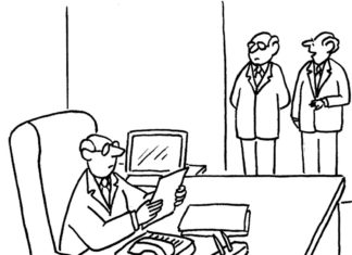 A businessman, talking to his colleague about a co-worker says, &ldquo;He quickly became irreplaceable when we saw the size of his severance package.&rdquo; / By Ron Morgan / www.artizans.com