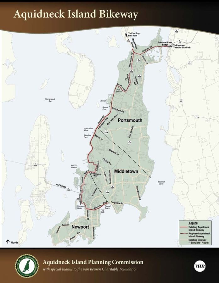 A NEW LANE: A rendering of the proposed bike path that would link Aquidneck Island’s communities. / COURTESY AQUIDNECK ISLAND PLANNING COMMISSION