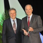 J. DONALD SCHUMACHER (left), president and CEO of the National Hospice and Palliative Care Organization, presents Vincent Mor (right) with the 2013 Distinguished Researcher Award. / COURTESY HOME & HOSPICE CARE OF RHODE ISLAND