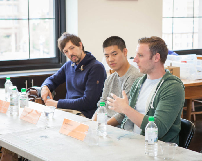 HIRE GROUND: More than 60 companies met with 450 RISD students last month at Internship Connect. Pictured above are Facebook designers, from left: Robyn Morris, Andy Chang and Justin Stahl. / PBN PHOTO/TRACY JENKINS