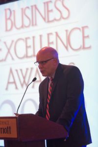 Roger Bergenheim, President & Publisher, Providence Business News, addresses the crowd / Rupert Whiteley