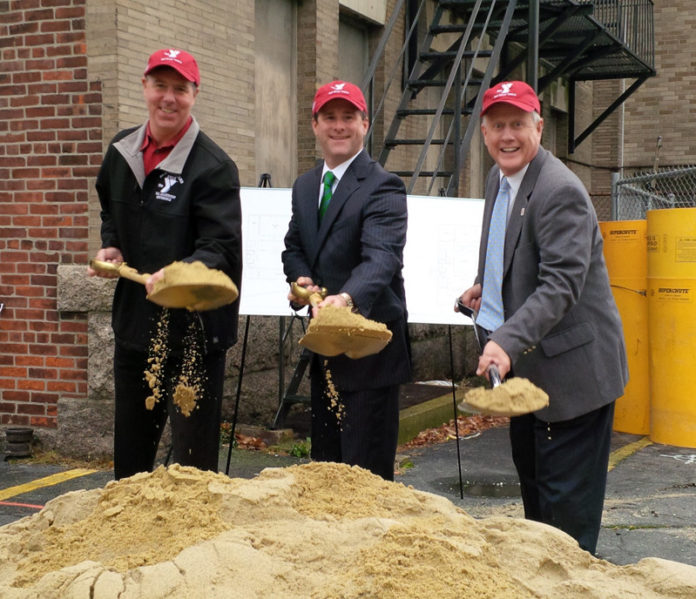 SUPPORT FROM Mechanics Cooperative Bank will aid the Fall River YMCA as it plans to renovate its historic downtown property. From left: Fall River YMCA Executive Director Frank Duffy, Mechanics Cooperative Bank President and CEO Joseph T. Baptista Jr. and YMCA Southcoast President and CEO Gary R. Schuyler.