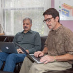 PUBLISHING HOUSE: Abe Dane, left, chief operating officer at Tizra, with company CEO David Durand. The firm&rsquo;s platform is being utilized for the digital publishing of &ldquo;The Collected Papers of Albert Einstein.&rdquo; / PBN PHOTO/TRACY JENKINS