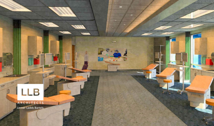 BRYANT UNIVERSITY EXPECTS to break ground in the spring on its physician assistant program center at its Smithfield campus, including clinical learning facilities such as this proposed physical examination lab. / COURTESY BRYANT UNIVERSITY
