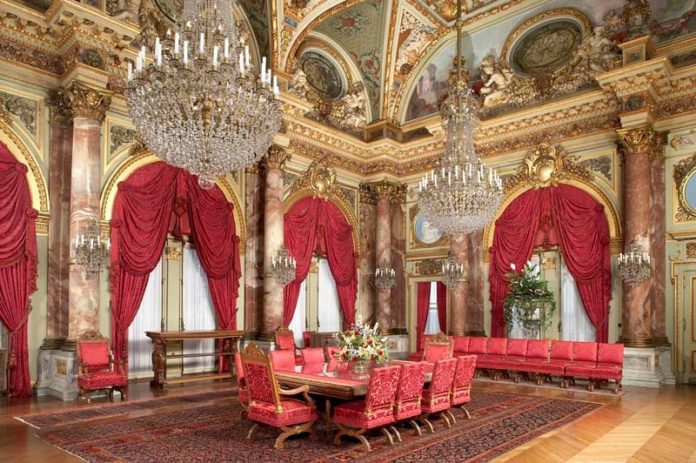 FIVE OF NEWPORT'S MANSIONS, including The Breakers, whose dining room is pictured here, have opened for the season. The iconic Vanderbilt summer 'cottage' includes a new Mandarin language audio tour translation, as does The Elms. / COURTESY PRESERVATION SOCIETY OF NEWPORT COUNTY