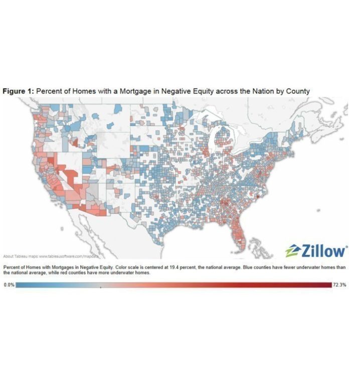 ACCORDING TO A Zillow.com report, 23.7 percent of all Rhode Island mortgages are in negative equity, ranking the Ocean State 41st among the 50 U.S. states and the District of Columbia for highest negative equity rate. Massachusetts, with 12.4 percent of mortgages underwater, ranks 14th. / COURTESY ZILLOW.COM
