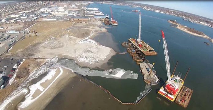 TURBINE HUB: Construction of the New Bedford Marine Commerce Terminal, intended as a hub for assembly and deployment of turbines for offshore wind farms, is due to be completed by the end of the year. / COURTESY APEX COMPANIES