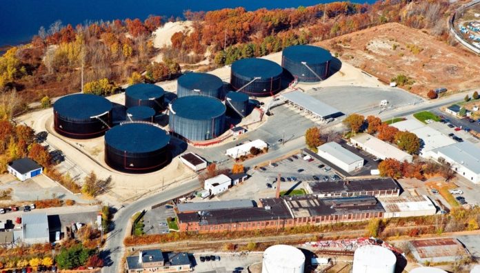 CAPITAL PROPERTIES INC. has agreed to lease its million-barrel petroleum storage facility in East Providence, pictured above, to Portsmouth, N.H.-based Sprague Operating Resources LLC for $3.5 million per year, beginning May 1. / PILLSBURY ASSOCIATES AERIAL PHOTOGRAPHY/DON PILLSBURY