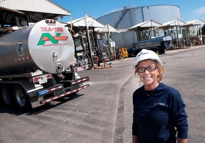 STRICT USE: Lisa Fortin, manager at Sprague Energy, at the company’s terminal on Allens Avenue. Businesses in the corridor are looking to bar mixed-use developments. / PBN PHOTO/MICHAEL SALERNO