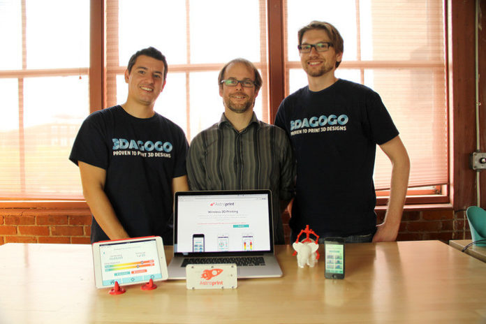 3DAGOGO exceeded its Kickstarter campaign funding goal of $10,000 to support development of its 3-D printing software less than 24 hours of launching. From left to right, 3DaGoGo founders Daniel Arroyo, Drew Taylor and Joshua White. / COURTESY 3DAGOGO