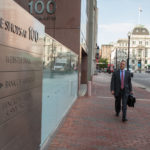 HINCKLEY ALLEN attorney Leon Boghossian III walks to his Providence office. At its annual meeting Thursday, the Rhode Island Foundation presented Boghossian with its Harold B. Soloveitzik Professional Leadership Award, which honors professional and personal commitment to philanthropy. / COURTESY RHODE ISLAND FOUNDATION