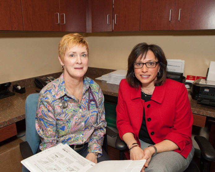 PIECING IT TOGEtHER: Omega Medical Research Vice President Lynne Haughey, left, and President and CEO Johnna A. Pezzullo met in 1987 as nurses at Roger Williams Medical Center, forming their company six years later. / PBN FILE PHOTO/TRACY JENKINS