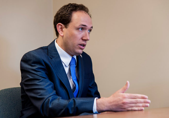 ALL IN: The 32-year-old grandson of a former U.S. senator, Clay Pell decided to enter the family business of politics by running for Rhode Island governor. His economic platform focuses on workforce-training and education initiatives. / PBN PHOTO/MICHAEL SALERNO