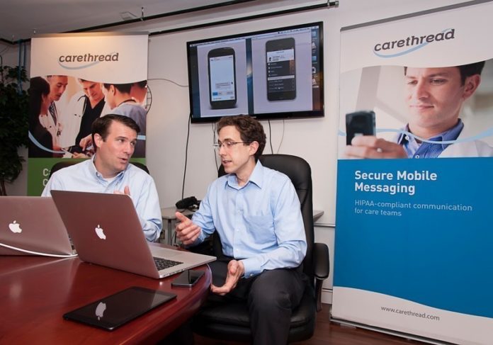 THE SLATER TECHNOLOGY Fund has reinvested $100,000 in Care Thread's mobile messaging technology for hospitals. Above, Care Thread President Nick Adams (left) and Chief Technology Officer Andrew Shearer. / PBN FILE PHOTO/MICHAEL SALERNO