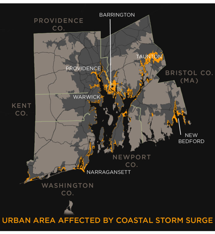 IN THE PROVIDENCE-WARWICK metro area, which extends into Bristol County, Mass., 41,963 single-family homes fall within storm-surge risk zones, CoreLogic said Thursday. / COURTESY CORELOGIC