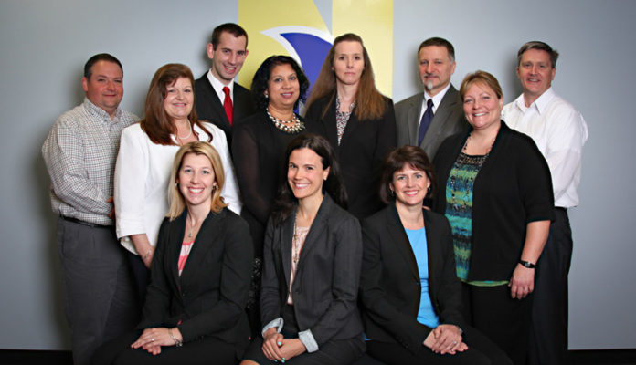 TOP ROW, from left: John Siano, Pam Byron-Button, Zachary Smith, Satvinder Dhami, Laura Colangelo, Manny Silva, Donna Doyle and Warren Lewis. Bottom row, from left: Lindsay Brisson, Nicole Perrault and Beth Graham.