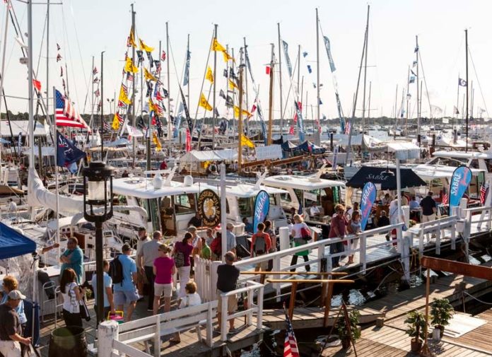 FULL SALE: Now in its 44th year, the Newport International Boat Show will bring some of the largest players in the boating industry to Aquidneck Island this month. Pictured above is a scene from the 2013 show. / COURTESY NEWPORT INTERNATIONAL BOAT SHOW