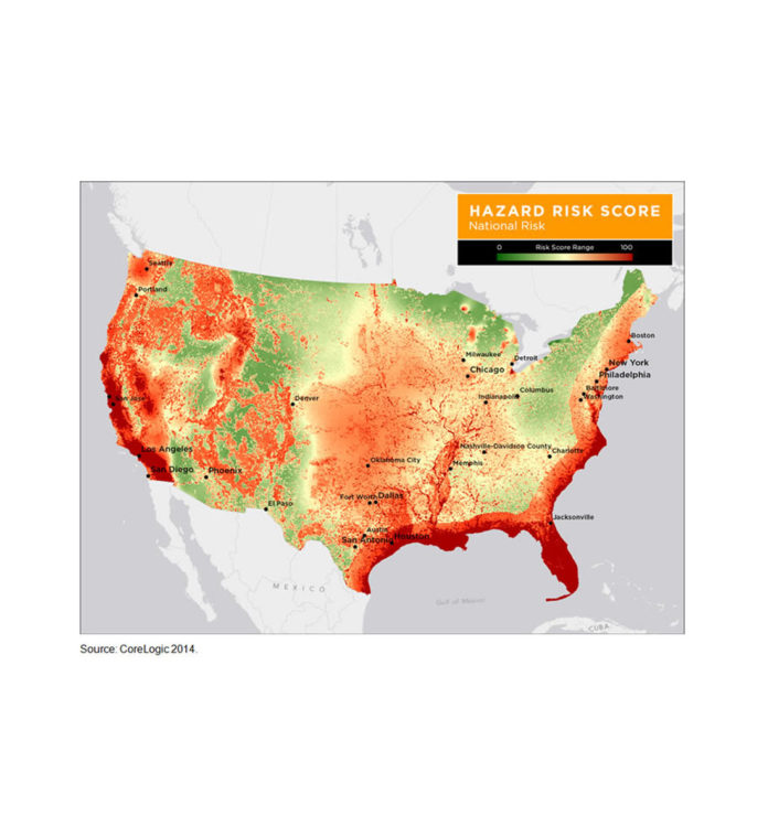 RHODE ISLAND TRAILS only Florida in a ranking of states at the highest risk of property damage loss from natural hazards, according to information released Thursday from CoreLogic. / COURTESY CORELOGIC