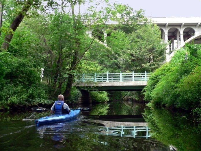 A PADDLER on the Blackstone River canal in a 2011 photo. Efforts to create a new national park in the Blackstone River Valley moved forward after the House Committee on Natural Resources advanced the Blackstone River Valley National Historical Park Establishment Act late last week. / FILE PHOTO COURTESY CHERYL THOMPSON
