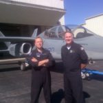 A GREATER VALUE: Textron test pilots Andy Vaughan, left, and Dan Hinson pose with the company's Scorpion fighter jet when it visited T.F. Green Airport recently. / COURTESY TEXTRON