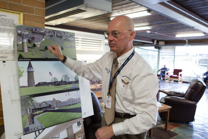 COMING HOME: Brig. Gen. Rick Baccus, the Bristol Veterans Home current administrator, discusses building plans for the new $94 million facility. / PBN PHOTO/RUPERT WHITELEY