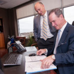 PRACTICE MAKES PERFECT: DiSanto, Priest & Co. saw the landscape shifting in the accounting profession toward diversified services and responded nine years ago with the creation of the Bentley Group. Above, Managing Partner Emilio Colapietro, left, with Director of Business Development David DiSanto. / PBN FILE PHOTO/MICHAEL SALERNO