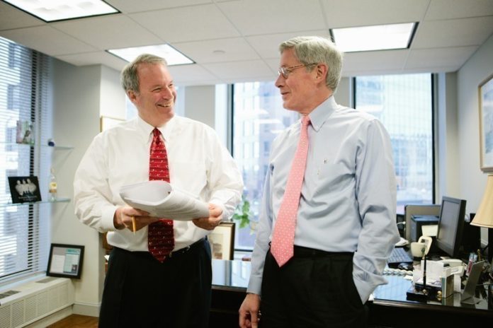 PETER C. DORSEY JR., president of The Business Development Company, left, is shown with Robert Manning, president of Gray's Point Investment and chairman of the Cherrystone Angel Group. Dorsey's company has provided $2 million in loans to nine small businesses unable to obtain capital from traditional sources. / PBN FILE PHOTO/RUPERT WHITELEY