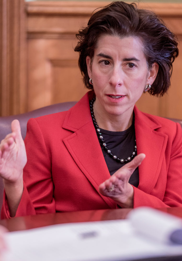 IN A PREVIEW of the Thursday release of her first budget, Gov. Gina M. Raimondo said she would propose spending roughly $13 million on programs to help students pay for college and then stay in Rhode Island to start businesses. / PBN FILE PHOTO/MICHAEL SALERNO