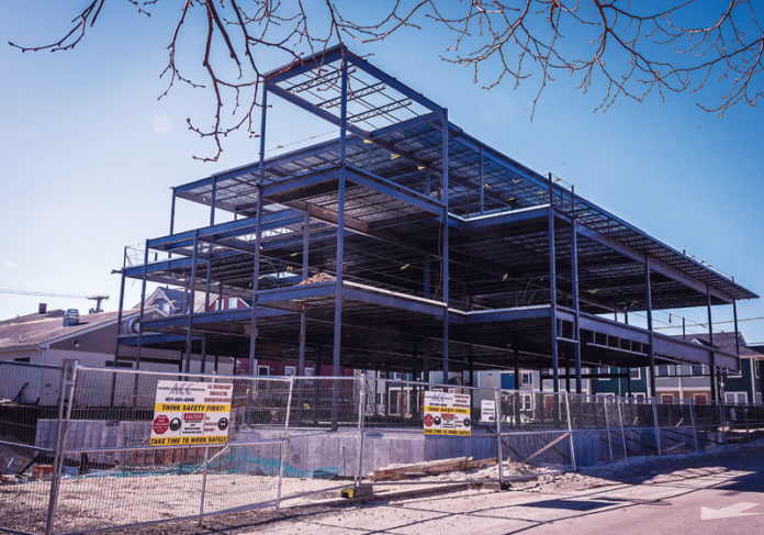 CONSTRUCTION EMPLOYMENT increased in 278 metropolitan areas, including the Providence-Fall-River-Warwick metropolitan area, in February, according to the Associated General Contractors of America. Pictured is the Amos House Community Center, at Pine and Friendship streets in Providence, currently under construction. / PBN FILE PHOTO/ MICHAEL SALERNO