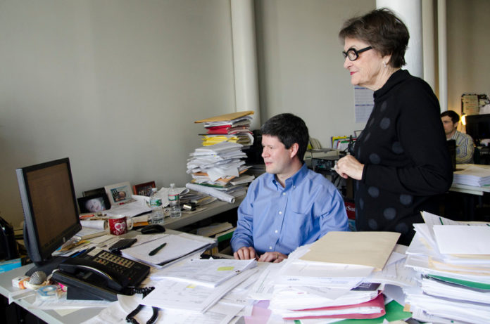 PLANNING AHEAD: Barbara Sokoloff, right, says that a passion she had for community planning drove her as she grew her consultancy business in the 1980s. Also pictured is Managing Associate Derek Farias. / PBN PHOTO/JAIME LOWE