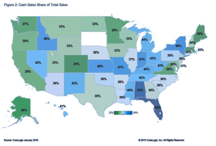 CASH SALES comprised 32.5 percent of total home sales in Rhode Island in January, a decrease from 34.6 percent reported during the prior year period, according to data released Thursday by CoreLogic. / COURTESY CORELOGIC