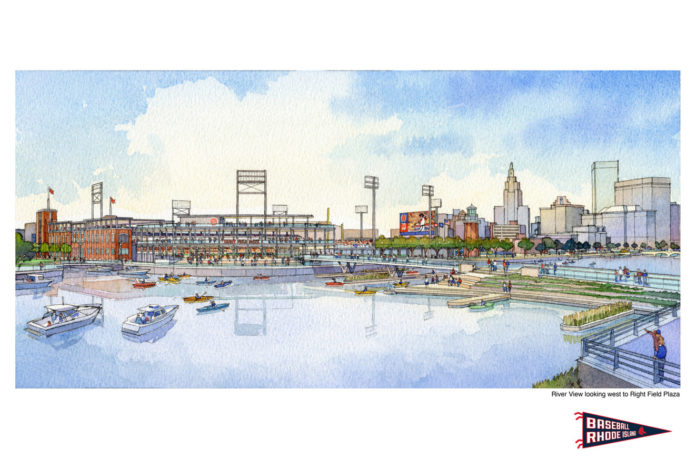 A VIEW OF THE exterior of the proposed Pawtucket Red Sox stadium in downtown Providence.  / COURTESY DAIQ AND POPULOUS