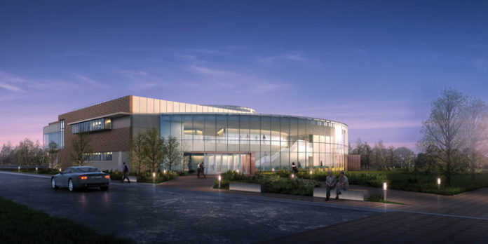 THIS IS a rendering of the new 50,000-square-foot Academic Innovation Center at Bryant University. A ceremonial groundbreaking will be held Friday for this building, as well as three others, a redesigned campus entrance and a new campus in China. / COURTESY BRYANT UNIVERSITY/EYP ARCHITECTURE AND ENGINEERING