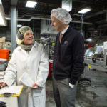 A FINE JOB: Blount Fine Foods President and CEO Todd Blount has helped transform his family's company by supporting the development of employees such as Gee Nogueras, packing-line lead in the company's Fall River production facility. / PBN FILE PHOTO/RUPERT WHITELEY