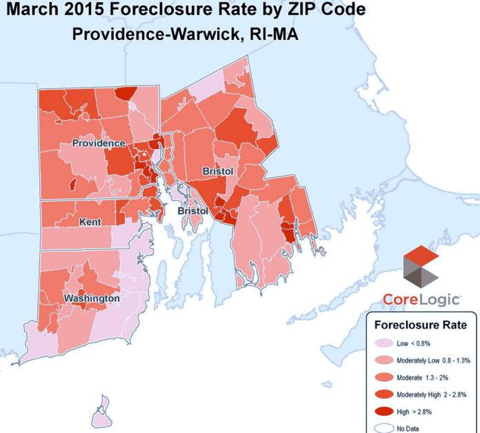 CORELOGIC SAID foreclosure rates decreased in March in the Providence-Warwick metropolitan area, as well as in Rhode Island. / COURTESY CORELOGIC