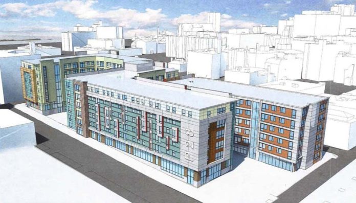 THE DEVELOPER OF THIS student housing project in the former Interstate 195 land in Providence has been granted three extensions to finalize its purchase of land in order to come to a tax stabilization agreement with the city. The new proposed agreement between the city and state could pave the way for the Friendship & Clifford project to proceed. / COURTESY PHOENIX PROPERTY CO.