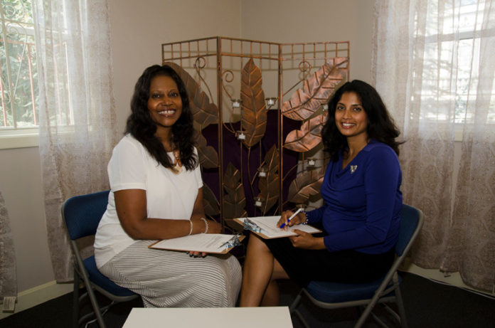 CENTER OF ATTENTION: Donna Sams, left, and Tejal Tarro of Centered Change LLC focus on helping women elevate their careers, and helping companies identify institutional barriers that may keep women from advancing. / PBN PHOTO/JAIME LOWE
