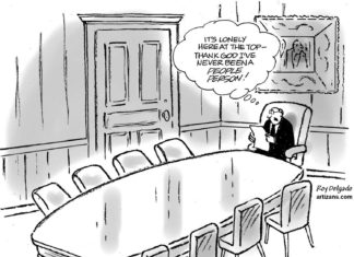 Editorial Cartoon: Lonely at the top / By Roy Delgado / www.artizans.com