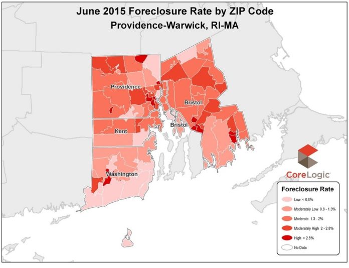 RHODE ISLAND AND THE PROVIDENCE-WARWICK METRO AREA (which includes Bristol County, Mass., but excludes Newport County for its counts) both saw year-over-year declines in their foreclosure and 90+ day mortgage delinquency rates, according to CoreLogic. / COURTESY CORELOGIC