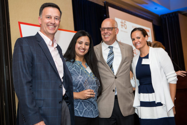Gilbane Building&rsquo;s Pierre LaPerriere, Bisma Shafique and Megan Carroll with Roger Bergenheim, PBN / Rupert Whiteley