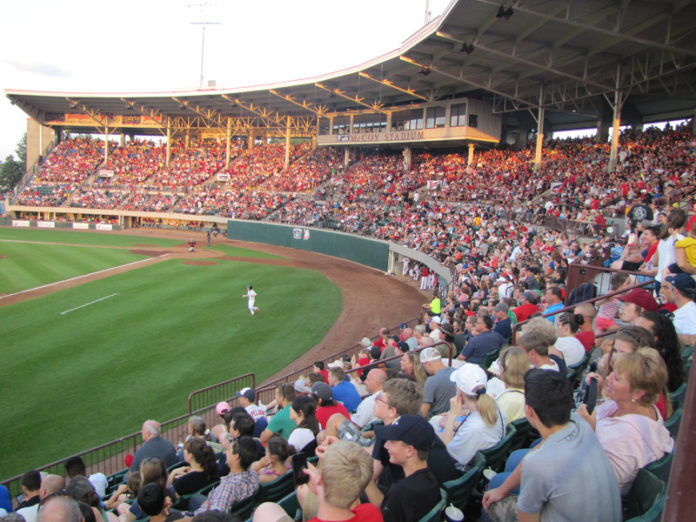 THE PAWTUCKET RED SOX play in their longtime home at McCoy Stadium in Pawtucket. The team's owners said that the governor has determined that the I-195 site on the Providence River is not suitable for construction of a new ballpark.   / COURTESY PAWTUCKET RED SOX 