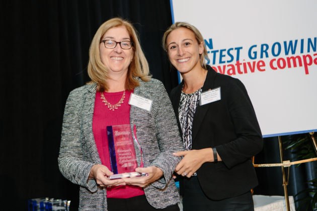 Dr. Peg Miller and Meagan Hunt accept the Healthcare Innovation Award for Lifespan&rsquo;s Women&rsquo;s Medicine Collaborative  / Rupert Whiteley