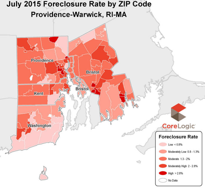 FORECLOSURE RATES fell in the Providence-Warwick metropolitan area in July to 1.6 percent, a decrease from July 2014 when the rate was 1.8 percent, CoreLogic said Friday. / COURTESY CORELOGIC