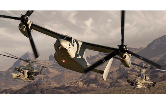 TEXTRON INC.'S third quarter sales decreased, driven primarily by lower deliveries of the V-22 aircraft in the Bell Helicopter division. / COURTESY BELL HELICOPTER